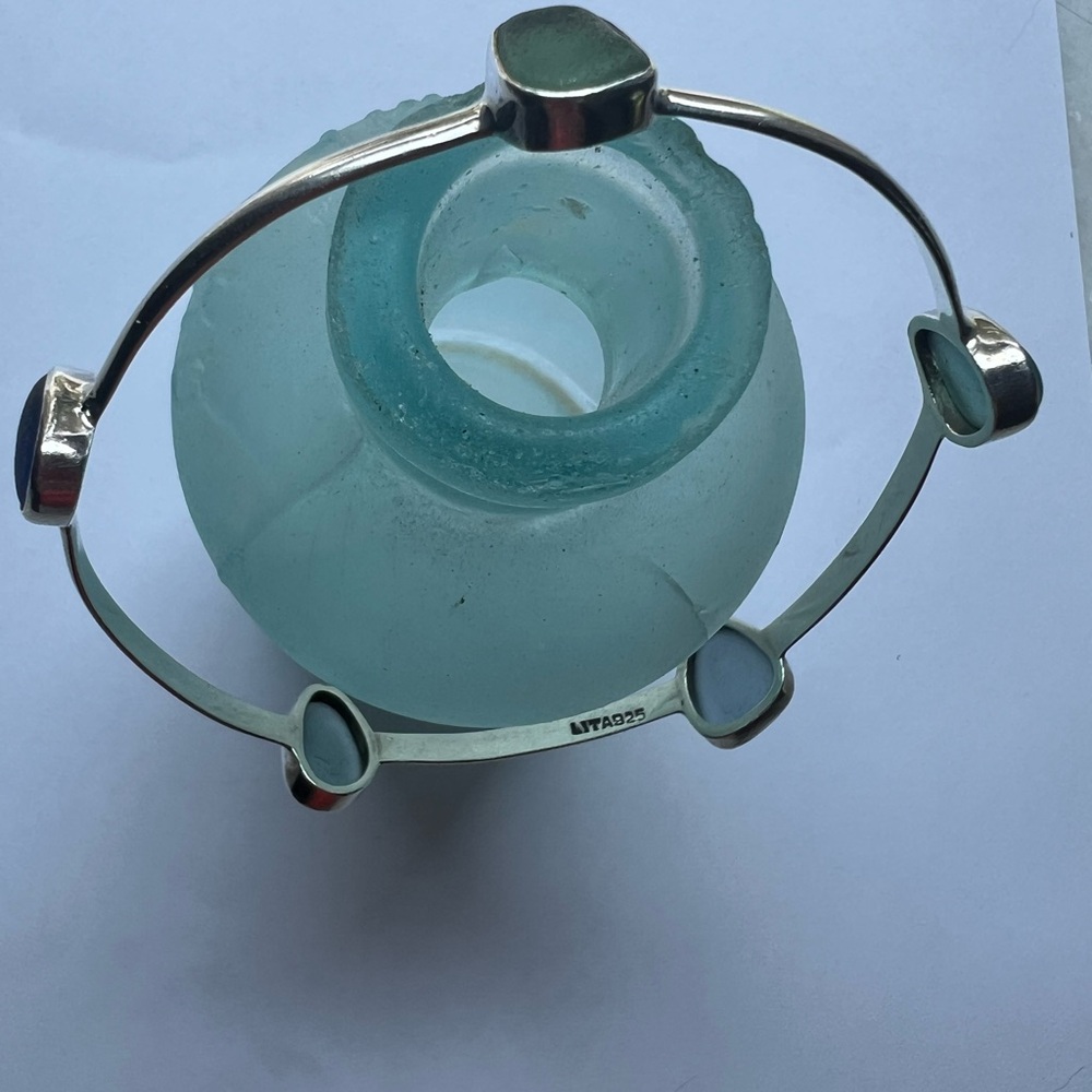 NEW Lita Sea Glass Sterling Silver Bangle Bracelet 5 Stones Extremely Rare - Picture 3 of 8